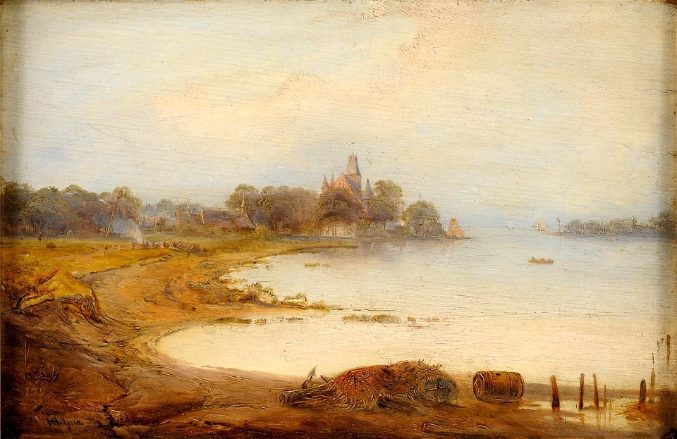 Carl Hilgers Seenlandschaft mit Schlossansicht.