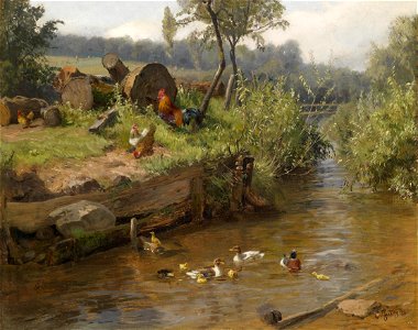 Carl Jutz Entenfamilie an der Wehr