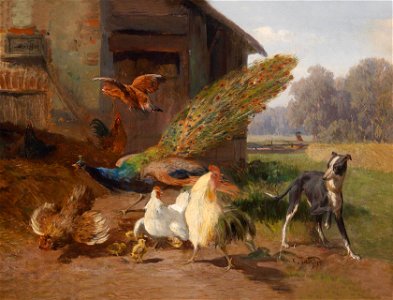 Carl Jutz Hund im Geflügelhof 1872