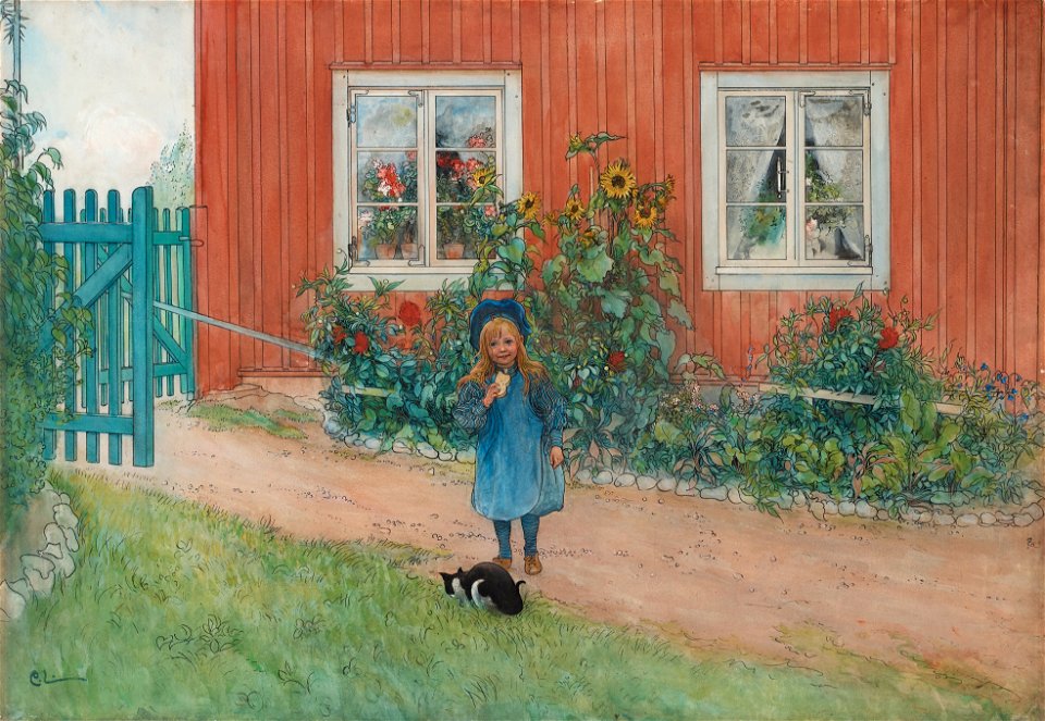 Carl Larsson - Brita, en katt och en smörgås 1898
