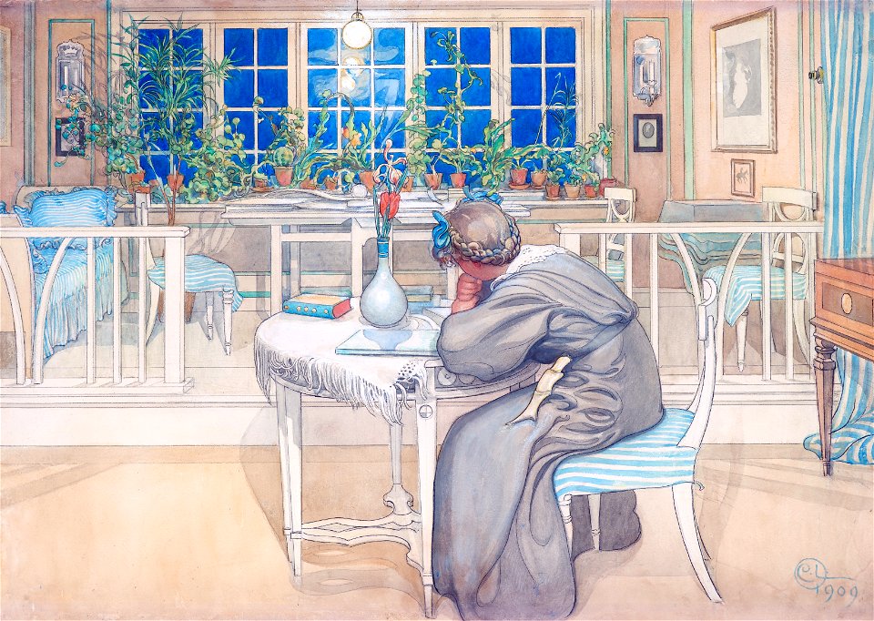 Carl Larsson - Kvällen före resan till England 1909