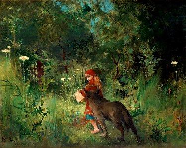 Carl Larsson - Little Red Riding Hood 1881. Free illustration for personal and commercial use.