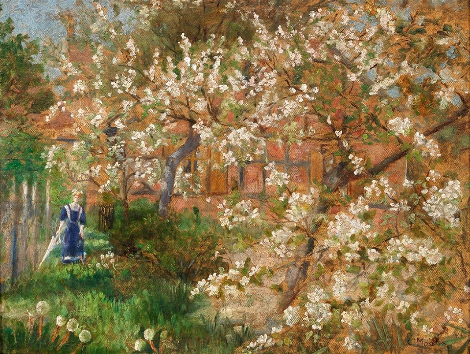 Carl Malchin Mädchen in einem Bauerngarten