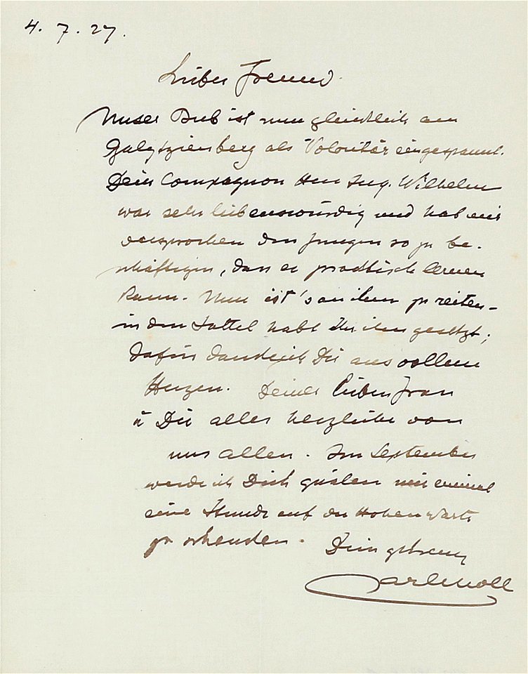 Carl Moll 1927-07-04 Brief