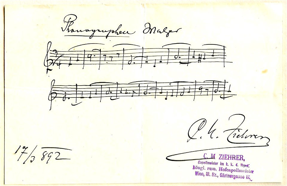 Carl Michael Ziehrer Albumblatt 1892