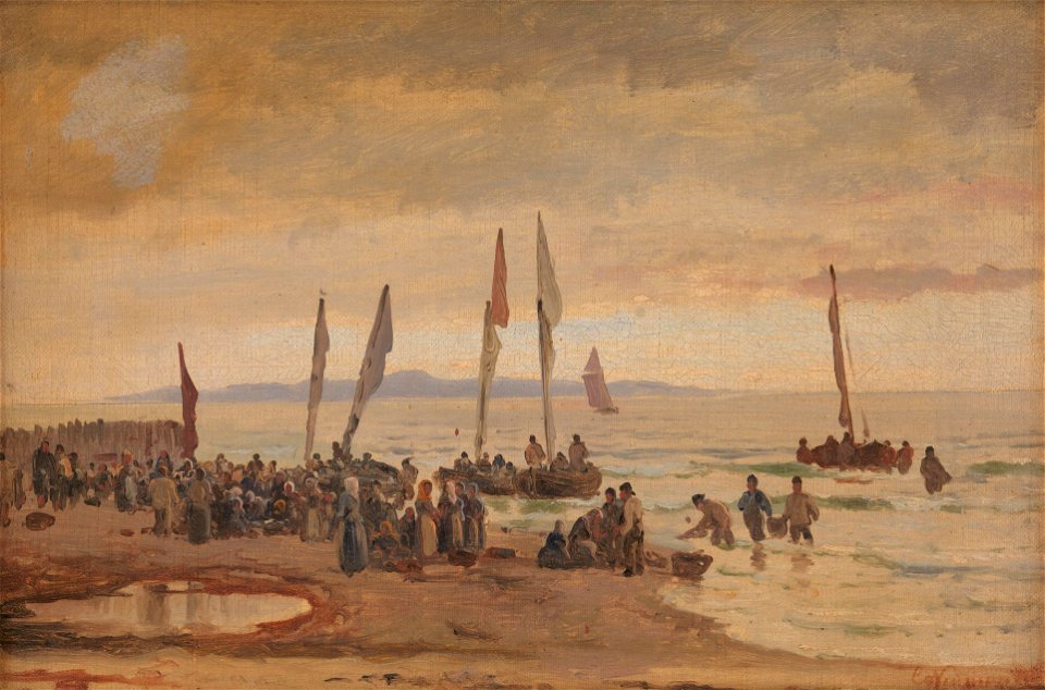 Carl Neumann - Hjemvendende fiskere modtages på Hornbæk Strand - KMS1839 - Statens Museum for Kunst