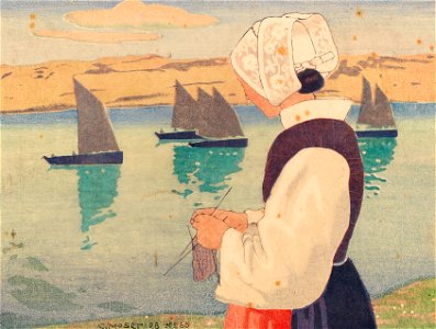 Carl Moser Strickende Frau mit Booten b