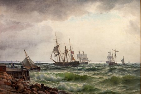 Carl Neumann - Skibe under land efter en byge - 1867