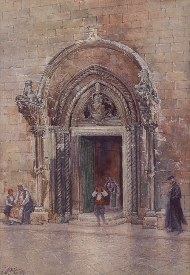 Carl Pippich Eingang zum Dom von Curzola 1911