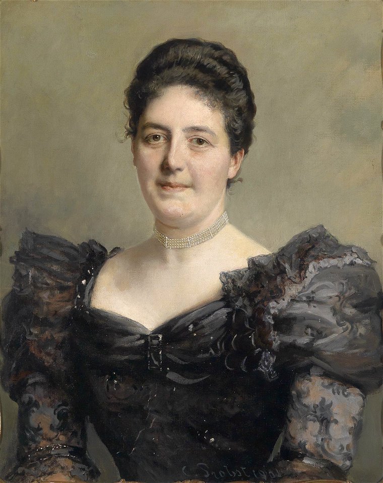 Carl Probst Damenbildnis im schwarzen Rüschenkleid 1901