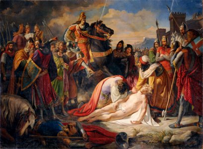 Carl Rahl - Karl I. von Anjou an der Leiche Manfreds nach der Schlacht von Benevent am 26. Februar 1266 - 2872 - Kunsthistorisches Museum