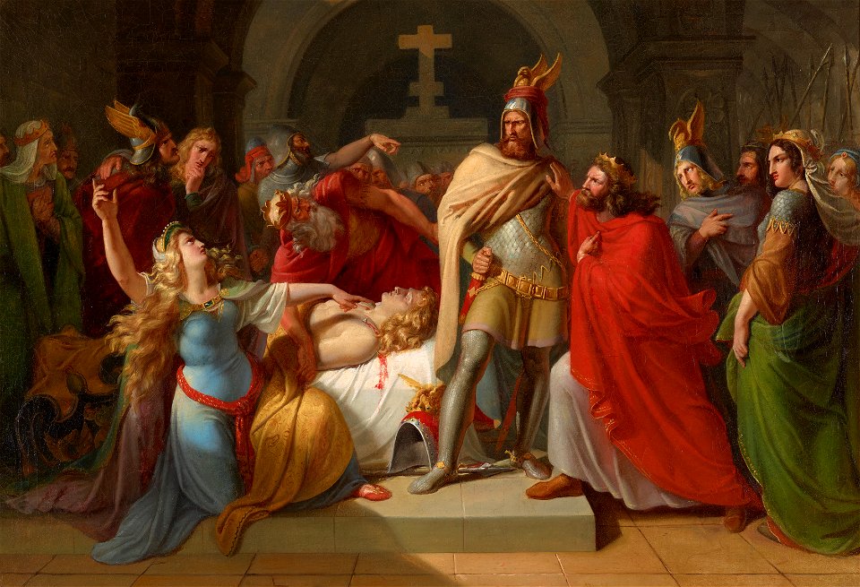 Carl Rahl - Kriemhild an der Leiche Siegfrieds erklärt Hagen als dessen Mörder und schwört Rache - 7777 - Kunsthistorisches Museum