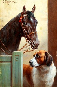 Carl Reichert - Friends, a bay and a St Bernard in a stable