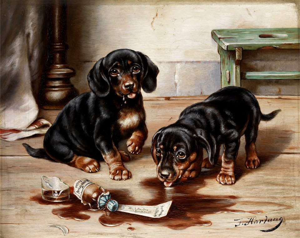 Carl Reichert Zwei Dackel mit Arznei