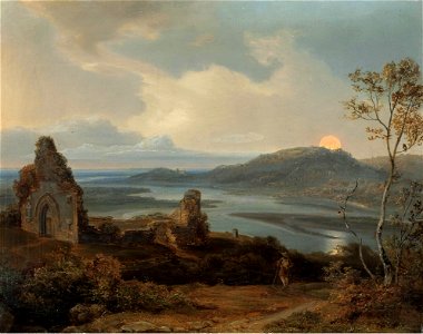 Carl Rottmann - Ruine einer Kapelle in der Nähe eines Flusses bei aufgehendem Mond