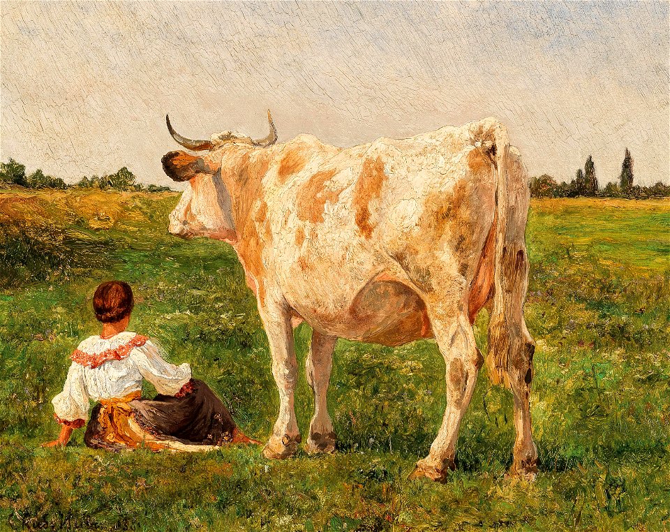 Carl Rudolf Huber Ungarisches Steppenrind auf der Weide