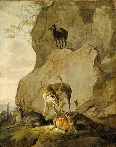 Carl Ruthart - Stags in a Rocky Landscape - NM 1083 - Nationalmuseum. Free illustration for personal and commercial use.