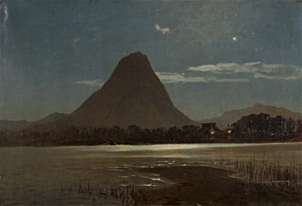 Carl Saltzmann - Japan, Binnlandsee mit erleuchtetem Tempel am Ufer und Vulkanberg - BG-M 12107-14 - Berlinische Galerie