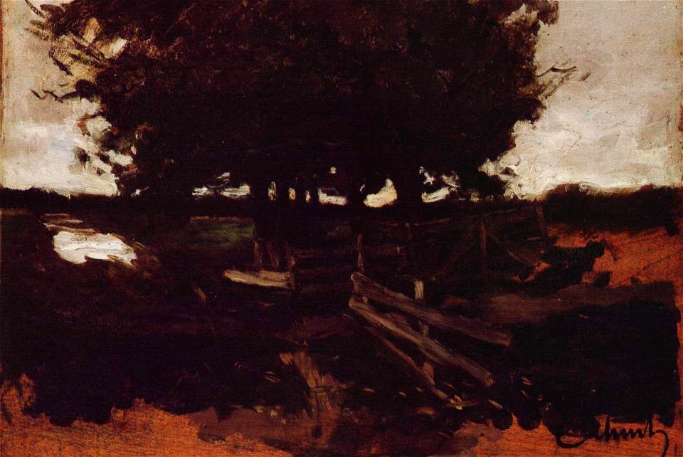 Carl Schuch - Baumgruppe mit Gatter
