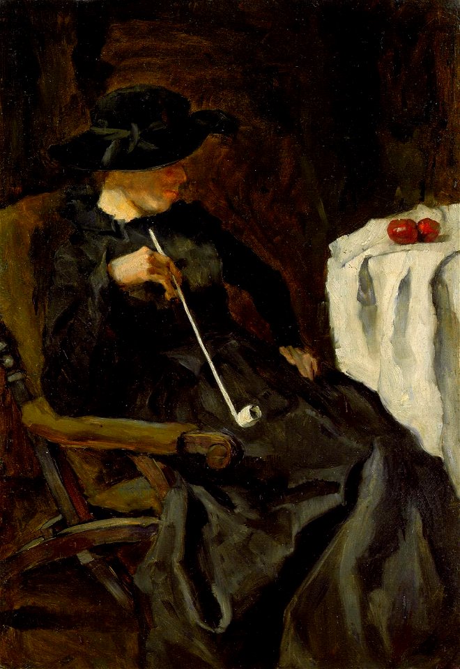 Carl Schuch - Dame mit Tonpfeife in einem Lehnstuhl