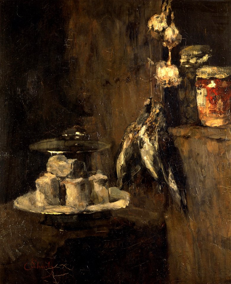 Carl Schuch - Stilleben mit Rebhühnern und Käse - Google Art Project