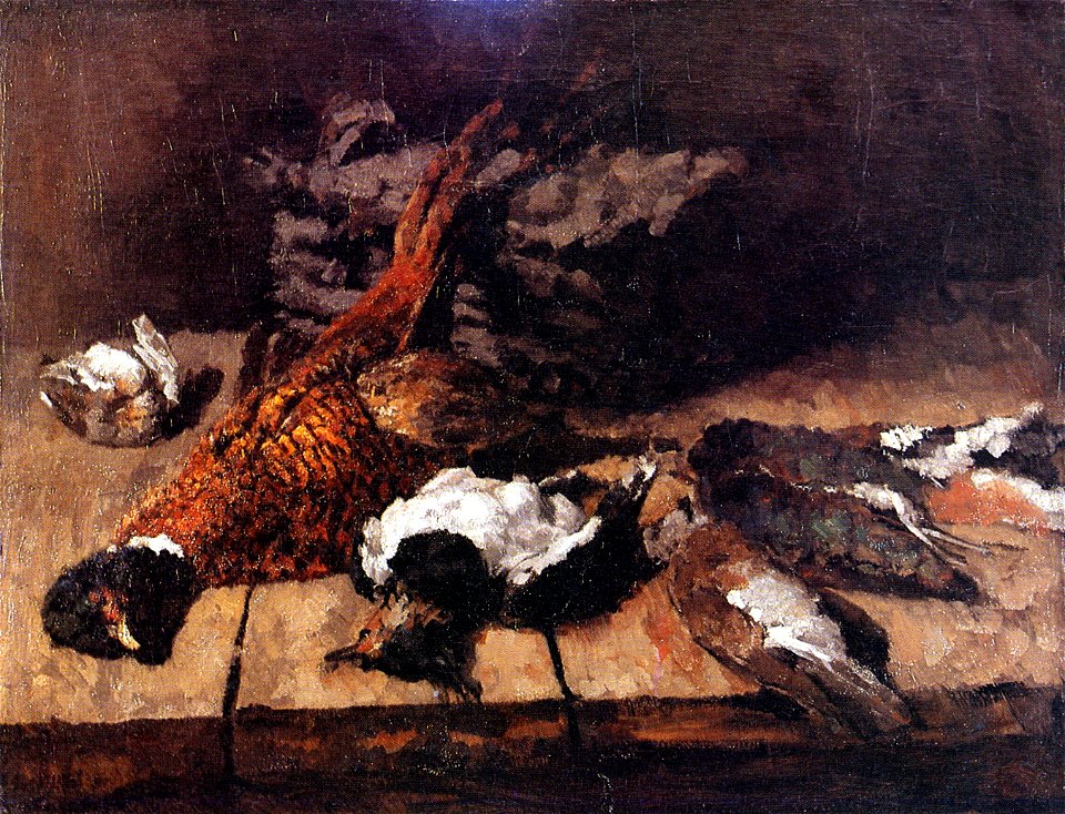 Carl Schuch Fasan kleinere Voegel und Korb