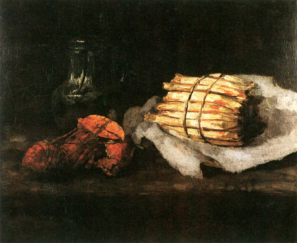 Carl Schuch - Hummer, Zinnkanne und Spargelbund