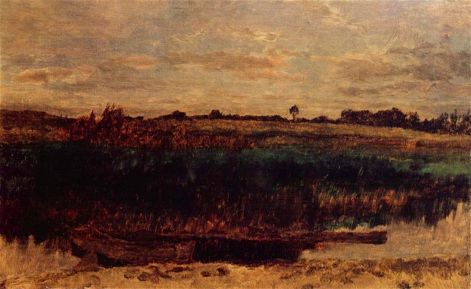 Carl Schuch - Schilffeld mit Kahn