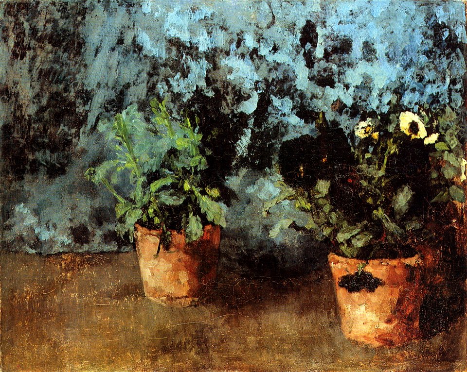 Carl Schuch - Zwei Blumentöpfe mit Stiefmütterchen
