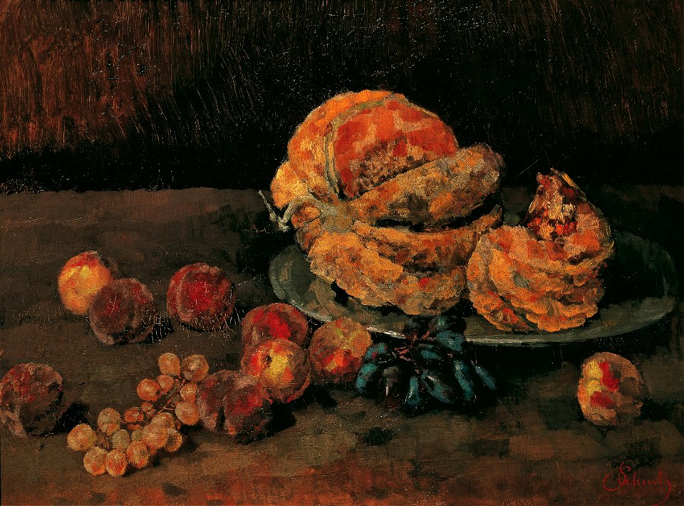 Carl Schuch - Stillleben mit Kürbis, Pfirsich und Weintrauben - 1358 - Österreichische Galerie Belvedere
