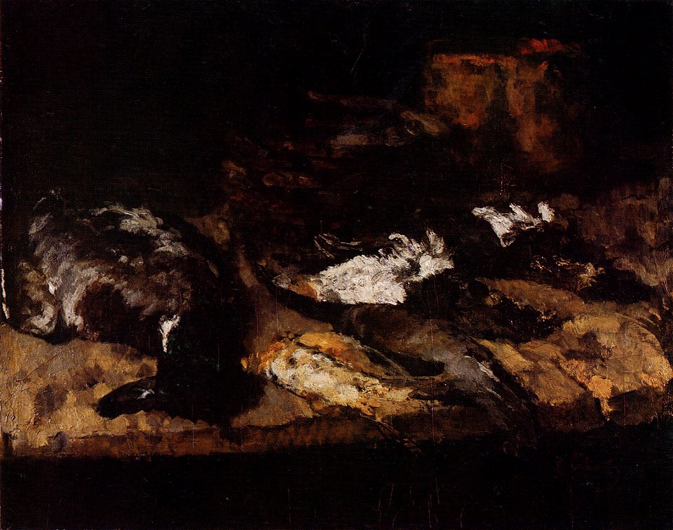 Carl Schuch - Wildente, kleine Vögel, Spankorb und Tontopf