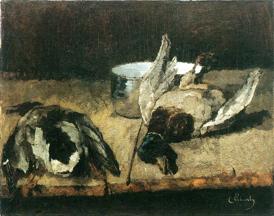 Carl Schuch - Zwei Wildenten mit Emailtopf