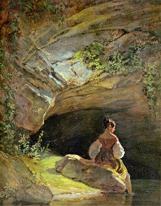 Carl Spitzweg - Badendes Mädchen. Free illustration for personal and commercial use.
