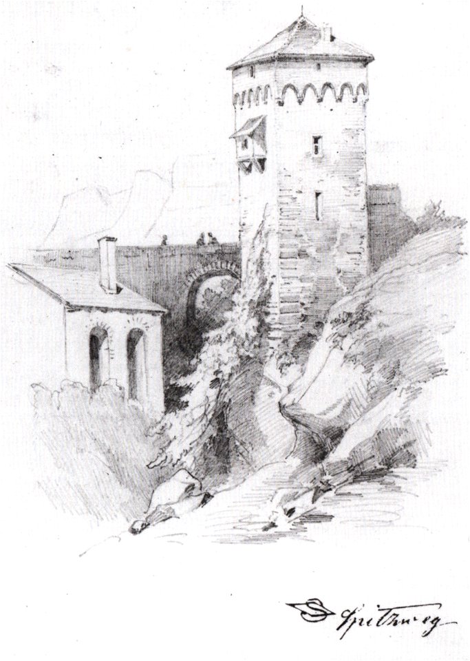 Carl Spitzweg - Brücke und Wehrturm in Südtirol