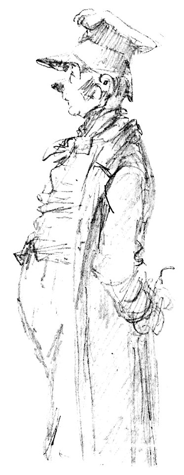 Carl Spitzweg - Stehender Mann mit Schirmmütze und Mantel
