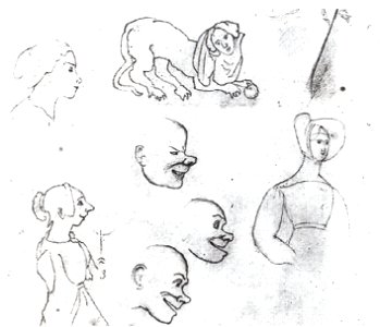 Carl Spitzweg - Studienblatt mit Karikaturen