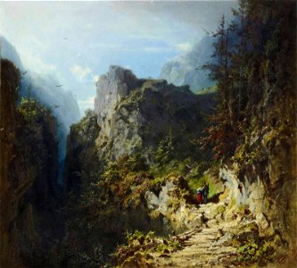 Carl Spitzweg - Berglandschaft mit Liebespaar (Jäger und Mädchen)