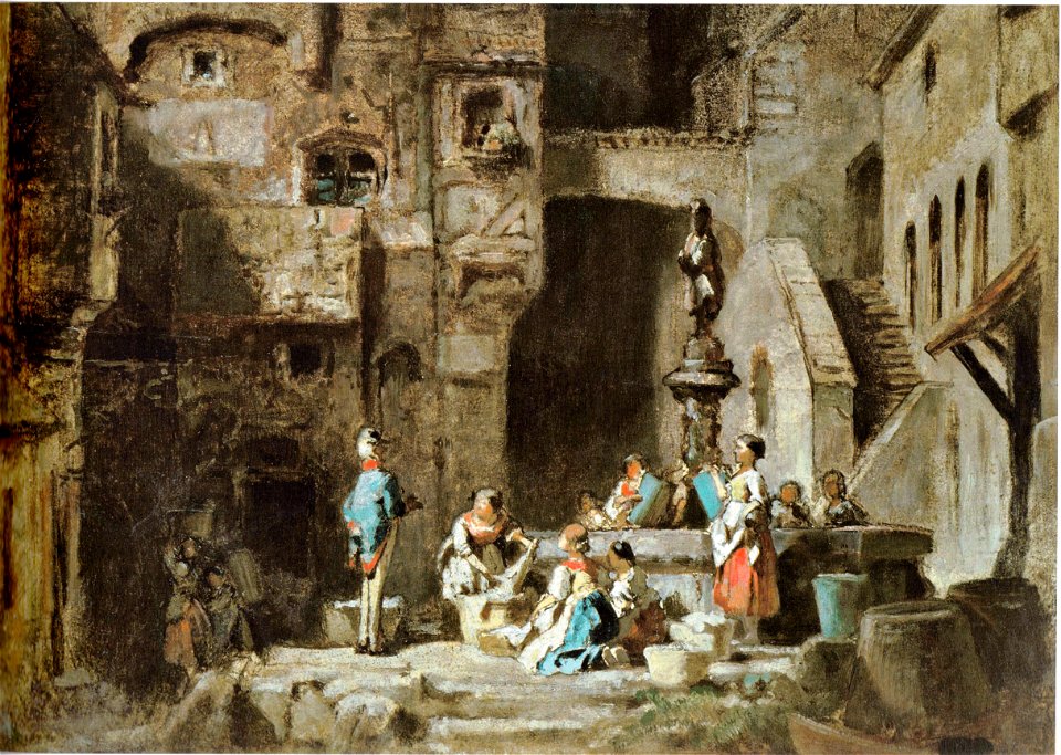 Carl Spitzweg - Wäscherinnen am Brunnen