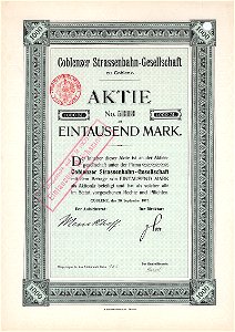 Coblenzer Straßenbahn-Gesellschaft 1000 Mk 1913