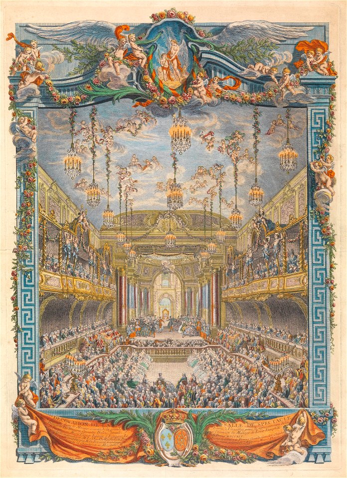 Cochin Décoration des la salle de spectacle Versailles 1745 colorized