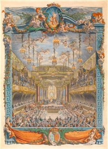 Cochin Décoration des la salle de spectacle Versailles 1745 colorized