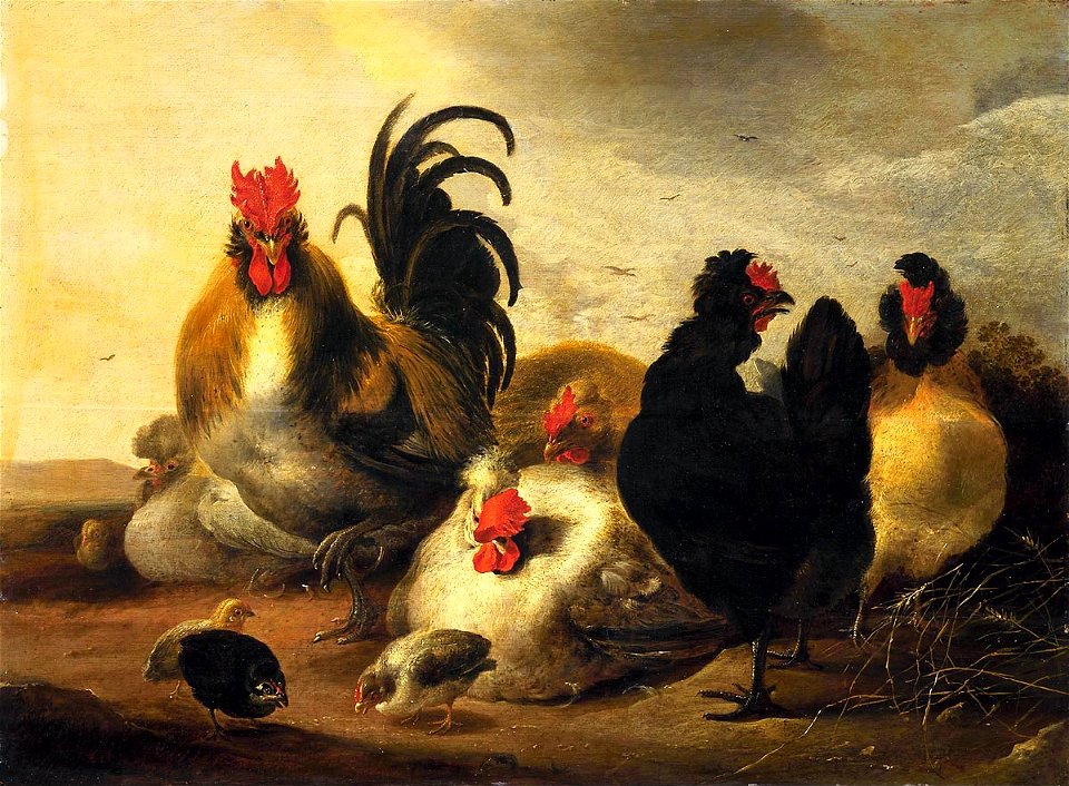 Cock and Hens in a Landscape by Gijsbert Gillisz. de Hondecoeter Mauritshuis 627