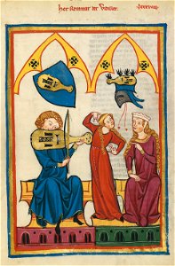 Codex Manesse 312r Reinmar der Fiedler. Free illustration for personal and commercial use.