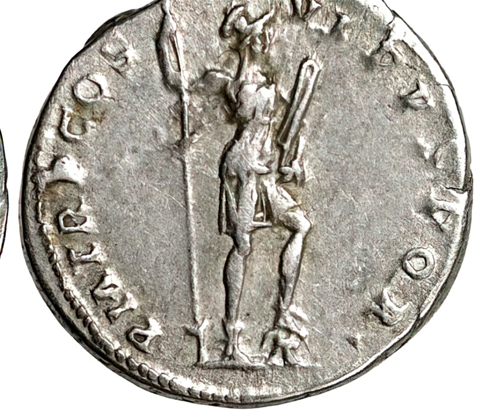 Coin minted by Trajan depicting Virtus with parazonium