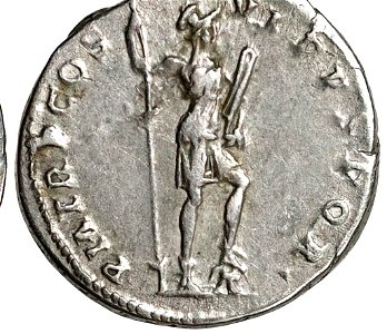 Coin minted by Trajan depicting Virtus with parazonium