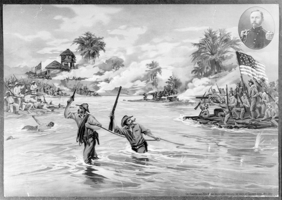 Col. Funston and 20th Kansas volunteers crossing the river at Calumpit, April 26th 1899 LCCN2004669659