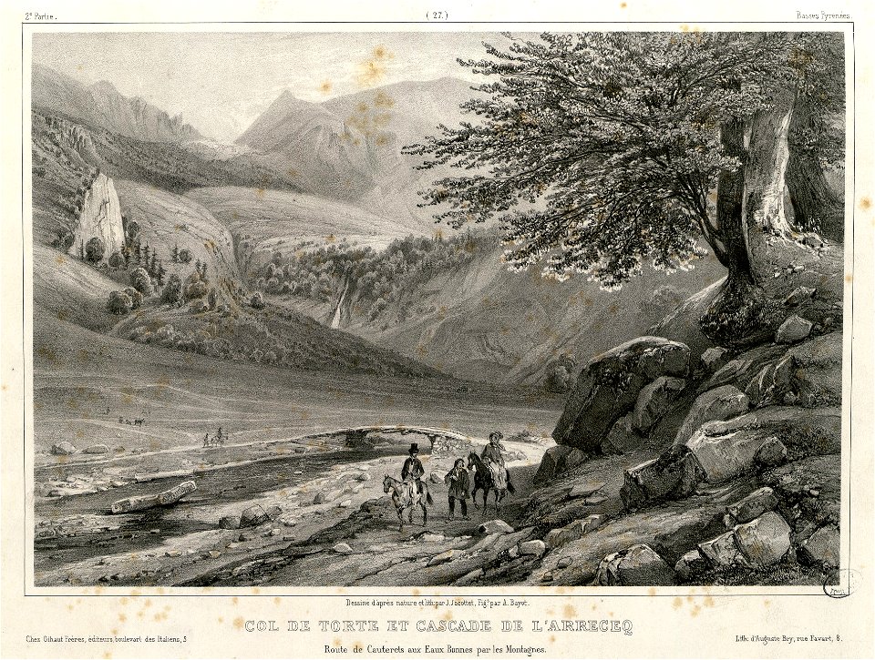 Col de Torte et cascade de l' Arreceq - Route de Cauterets aux Eaux Bonnes par les Montagnes (Basses Pyrénées) - Fonds Ancely - B315556101 A JACOTTET 2 030