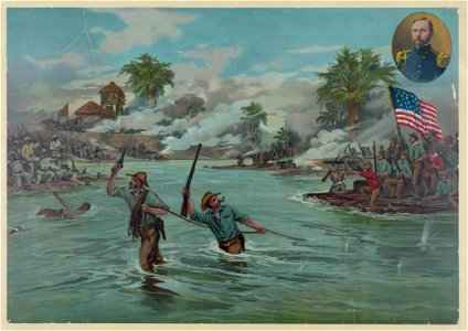 Col. Funston and 20th Kansas volunteers crossing the river at Calumpit, April 26th 1899 - A. Hencke '99. LCCN2004669659