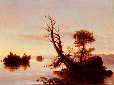 Cole Thomas American Lake Scene 1844. Free illustration for personal and commercial use.