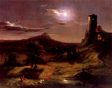 Cole Thomas Moonlight 1833-34. Free illustration for personal and commercial use.